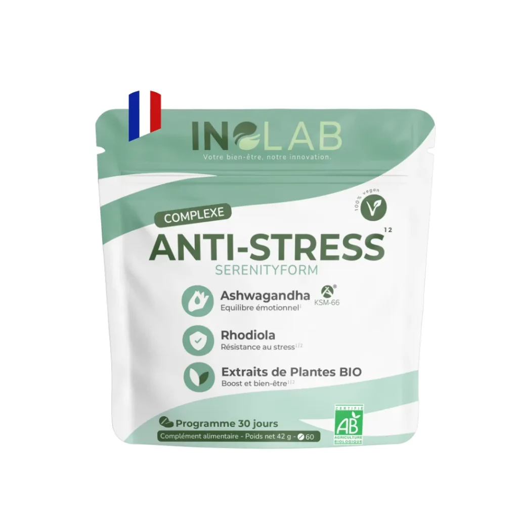 sachet de complément alimentaire anti stress à bas d'ashwaganda