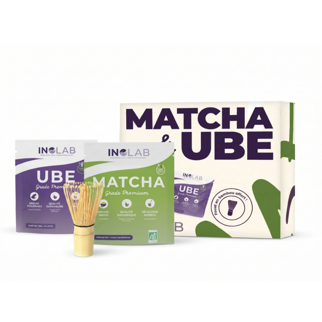 Kit complet matcha ube et fouet en bambou