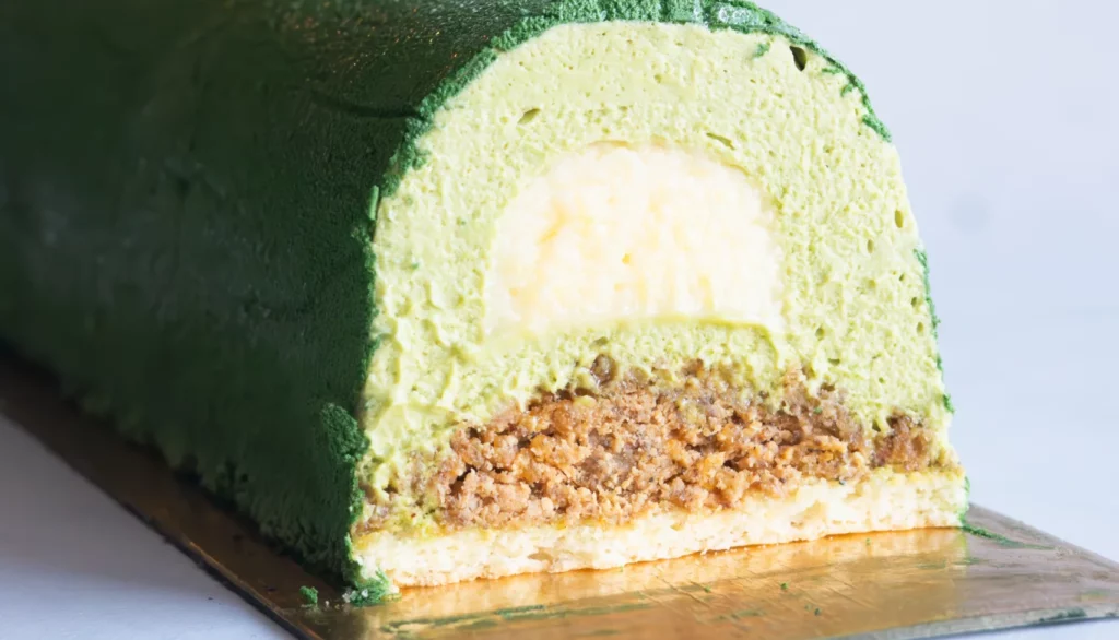 Coupe de la bûche montrant les couches vert et jaune