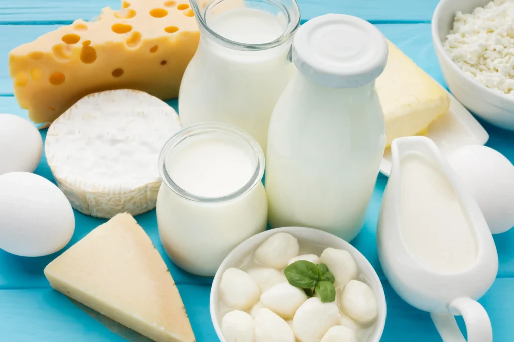 Produits laitiers fromages et lait riches en calcium necessitant la vitamine K2 pour une bonne fixation osseuse